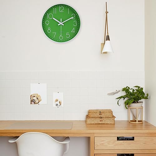 Miniatura 2 de jomparis - Reloj de pared moderno color verde para decoración de oficina, de 12 pulgadas, silencioso y sin hacer tictac, funciona con pilas, redondo