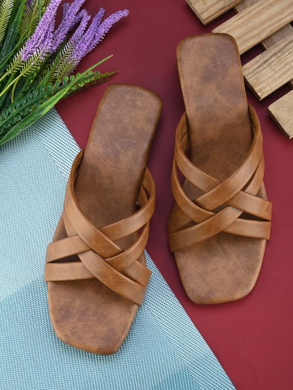 Image of XE Looks Women's Flat Slippers | Stylish Cross-Strap Design in Suede Finish | Comfortable Cushioned Footbed | Slip-On Lightweight Flats Slippers For Girls & Women