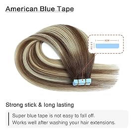 SUYYA Tape in Hair Extensions Human Hair Balayage Chocolate Brown to Bleach Blonde and Chestnut Brown 14 Inch 40g/pack 20pcs Straight Seamless Skin Weft Tape in Hair Extensions(14inch P6/613/T4)