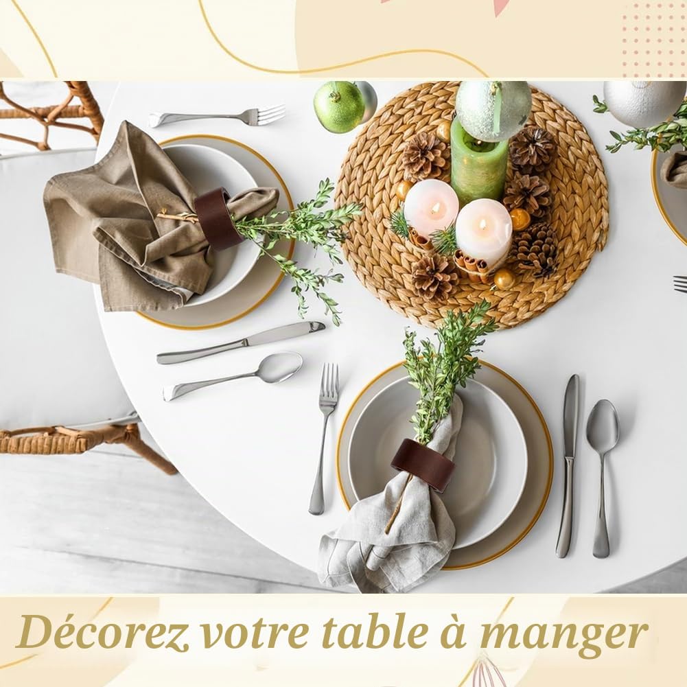 AHANDMAKER Lot de 50 ronds de serviette en bois pour salle à manger, anniversaire, dîner, Noël, automne, fête de Thanksgiving (rond, marron)