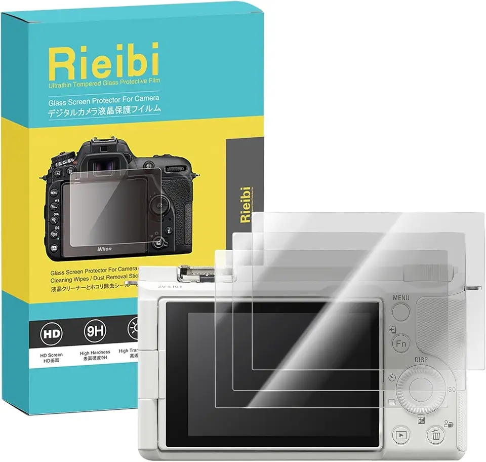 Rieibi Protetor de tela compatível com Sony Alpha ZVE10 II, filme de vidro temperado para câmera sem espelho Alpha ZVE10 II/ZV-E10 II, película protetora ultrafina de 0,25 mm, dureza 9H