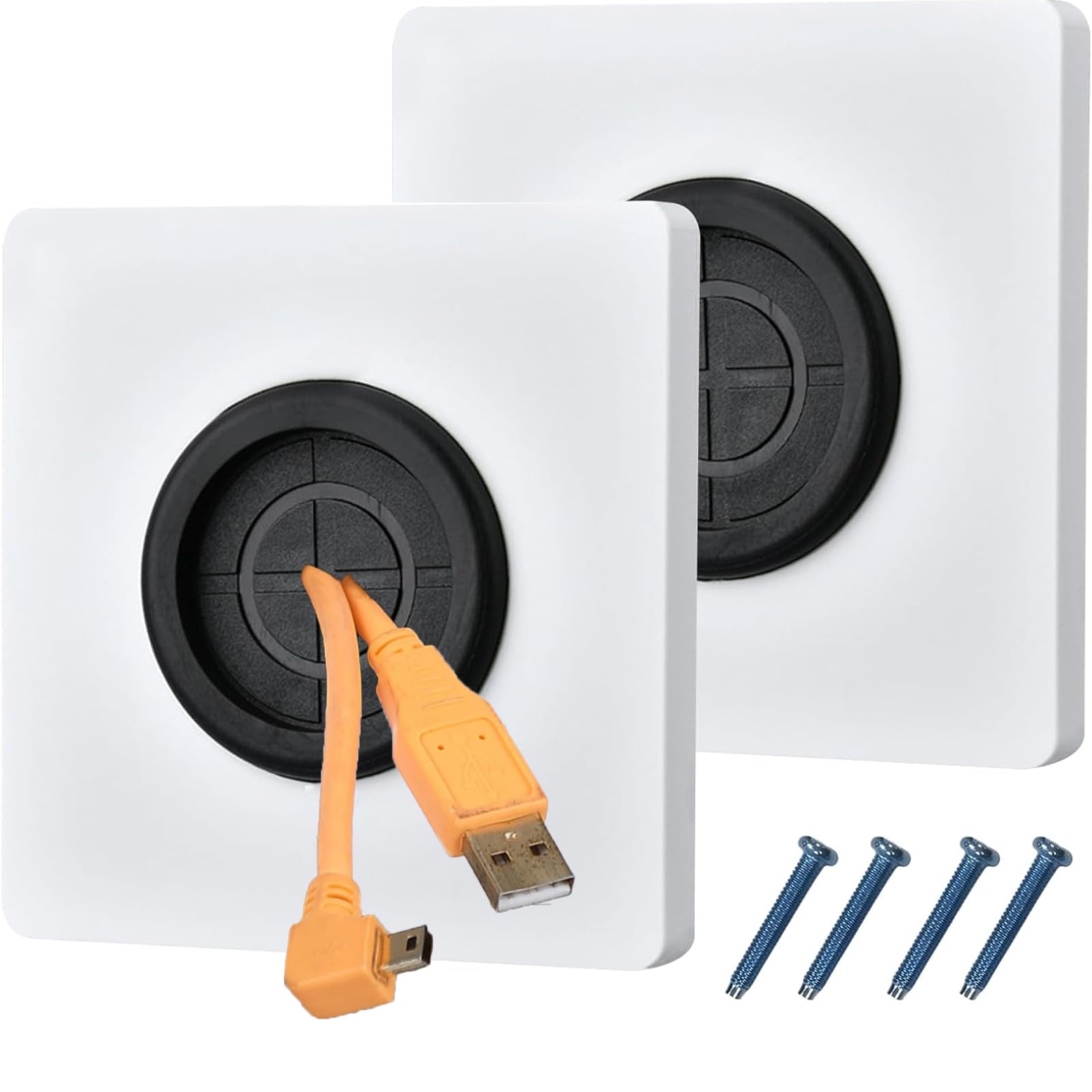 2 PCS Cable Entry Cover, Brush Wall Plate, Cable Brush Plate, Cable Entry Cover, Single Gang Brush Panel for Covering Outlets, Receptacles and Tidying Cords for Cables - White