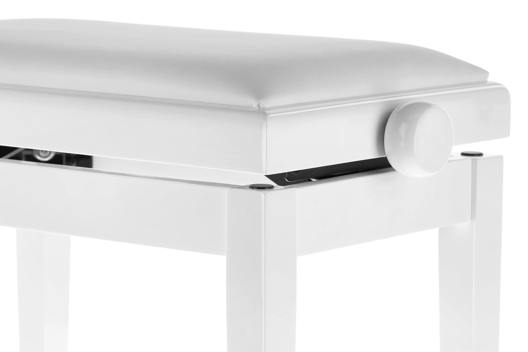 GEWA panca per pianoforte deluxe in vinile - bianco lucido - legno massiccio - coprisedile in vinile - seduta 52x30cm - regolabile in altezza - fissaggio ad alta resistenza - carico di rottura 2t