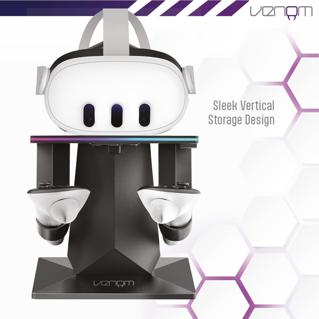 Venom Support de charge RGB pour Meta Quest 3S/3/2/Pro | Chargeur USB-C et présentoir LED 7 couleurs
