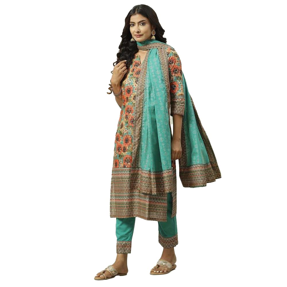 biba Women Cotton Straight Kurta Slim Pant Suit Set-picture-32