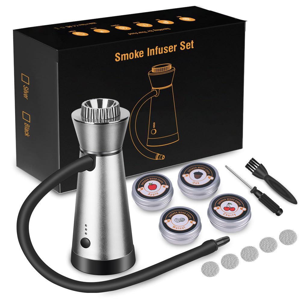 Whiskey Smoker Kit,Cold Smoker Gun for Cocktails & Food with 4 Wood Chips