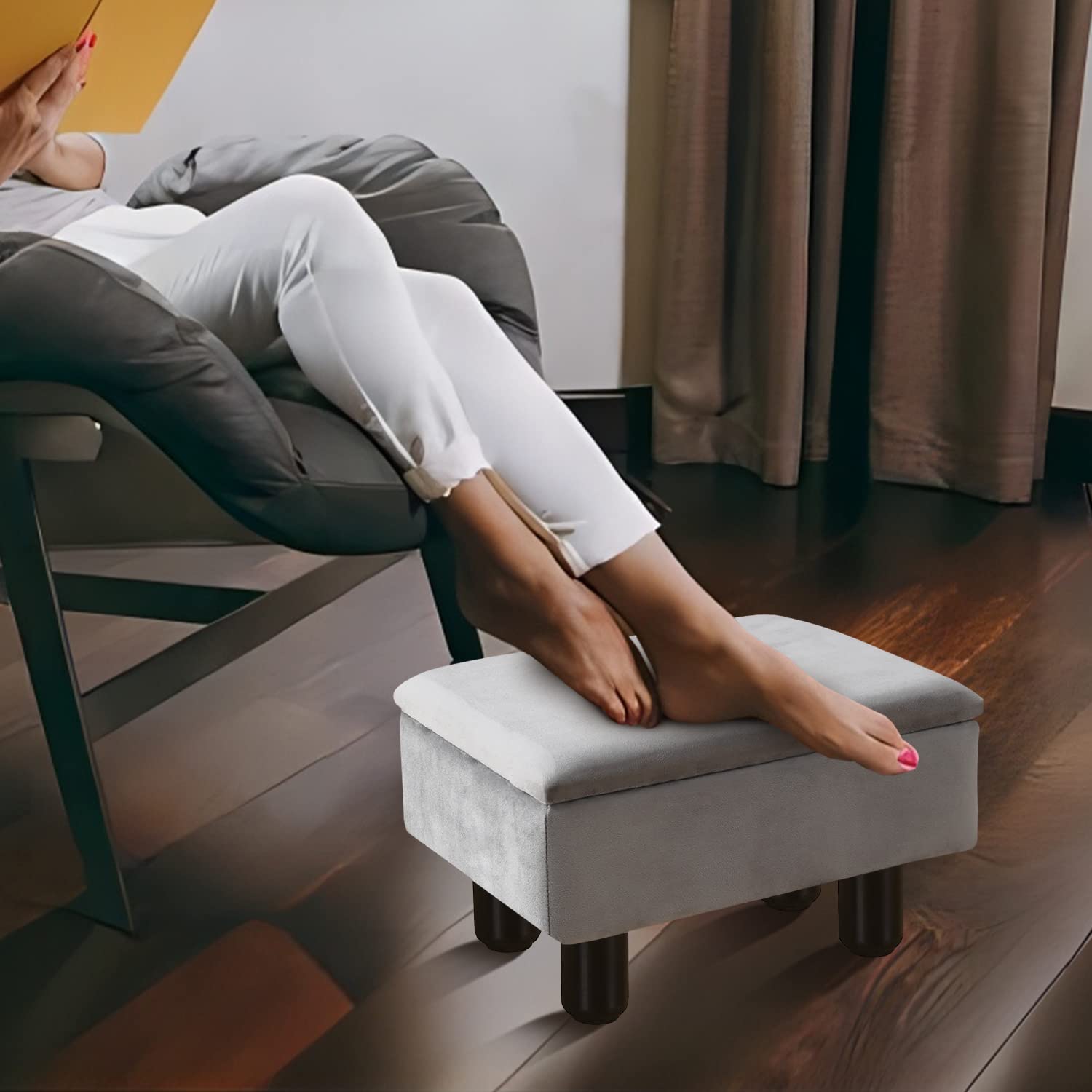 Cpintltr Velvet Footrest Stool Multifunctional Foot Stool Ottomans Storage Ottoman with Tray