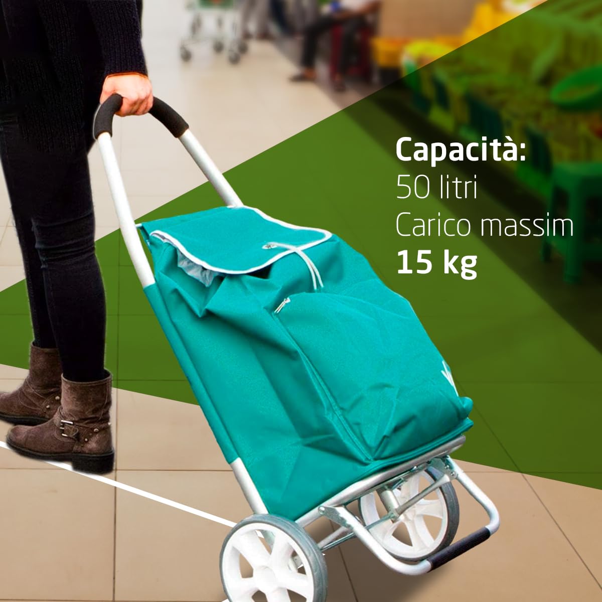 Amig Carrello Spesa 4 Ruote Da 48 Litri – Tasca Termica Per Surgelati, Manico Ergonomico, Carico 15 Kg, Rosso, 22x40x106 Cm