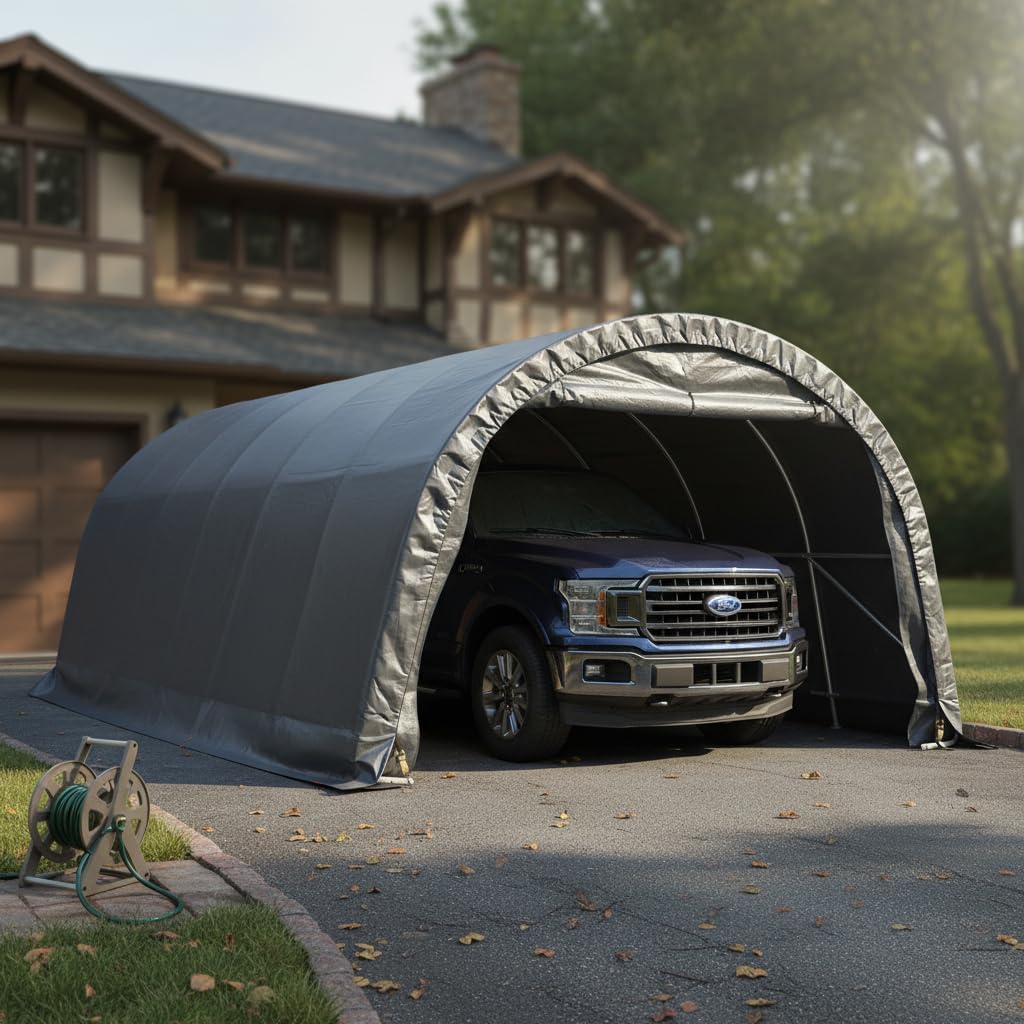 MELLCOM 12 x 24 FT Heavy Duty Carport, Portable Garage with All-Steel Metal Frame and Round Style Roof, Anti-Snow Car Canopy Outdoor Storage Shelter for Car, Truck, Boat