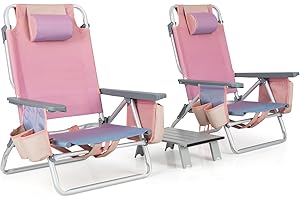 GYMAX Foldable Hot Pink Beach Chair