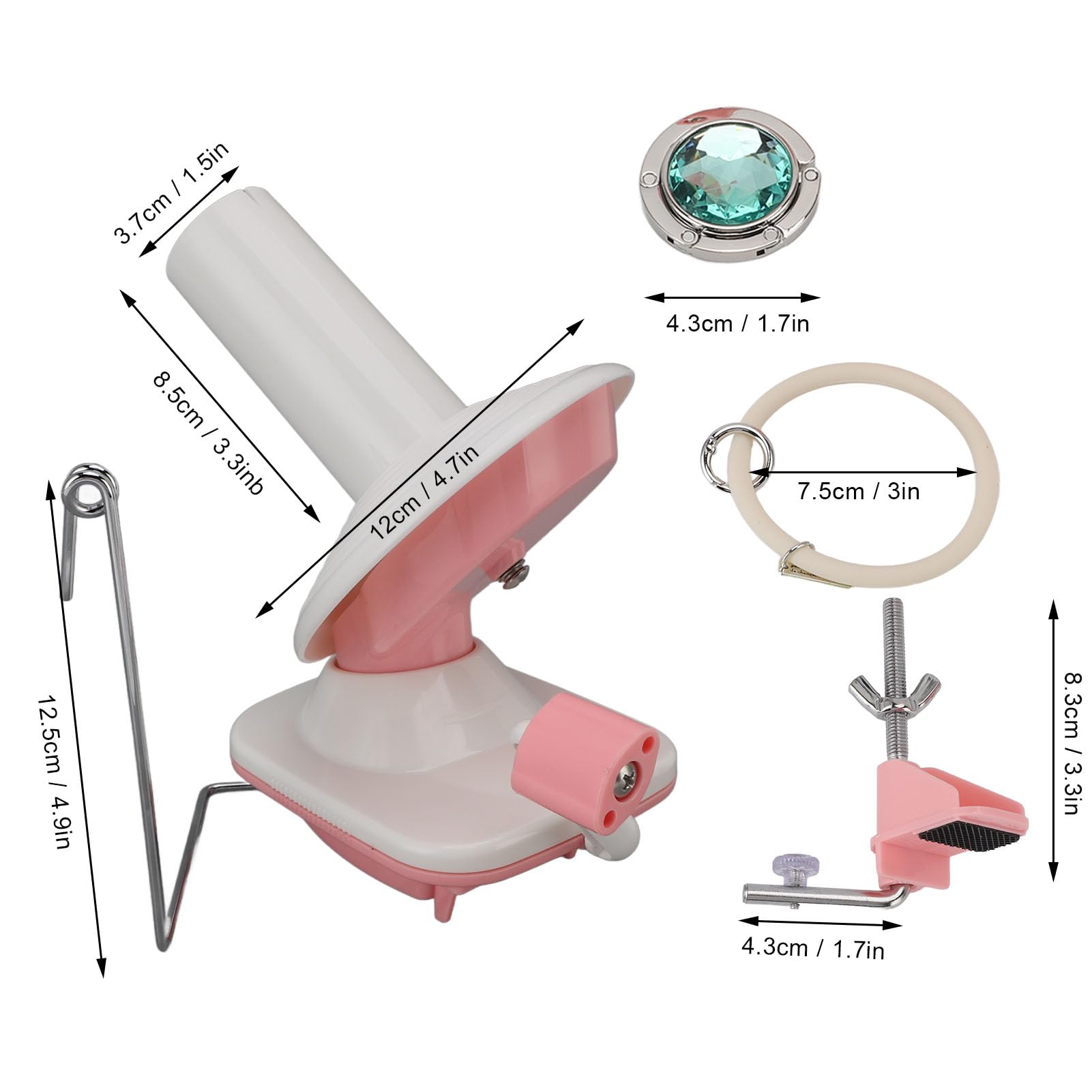 Yarn Ball Winder, Compact Desktop Clamp Hand Operated Rotating Yarn Winder with Wrist Ring Holder, for Crocheting Knitting, Minimalist Design, Versatile Use