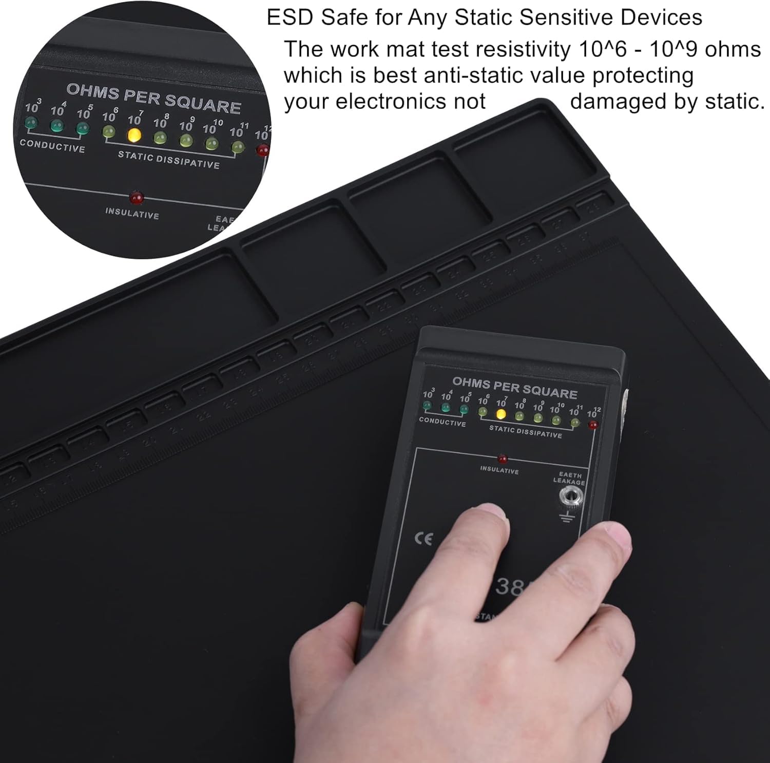 HPFIX Antistatik Matte ESD-sicher für Elektronik, ESD-Lötmatte hitzebeständig mit ESD-Armband und Erdungskabel für Computer-, Laptop-, Mobiltelefon- und iPad-Reparaturen