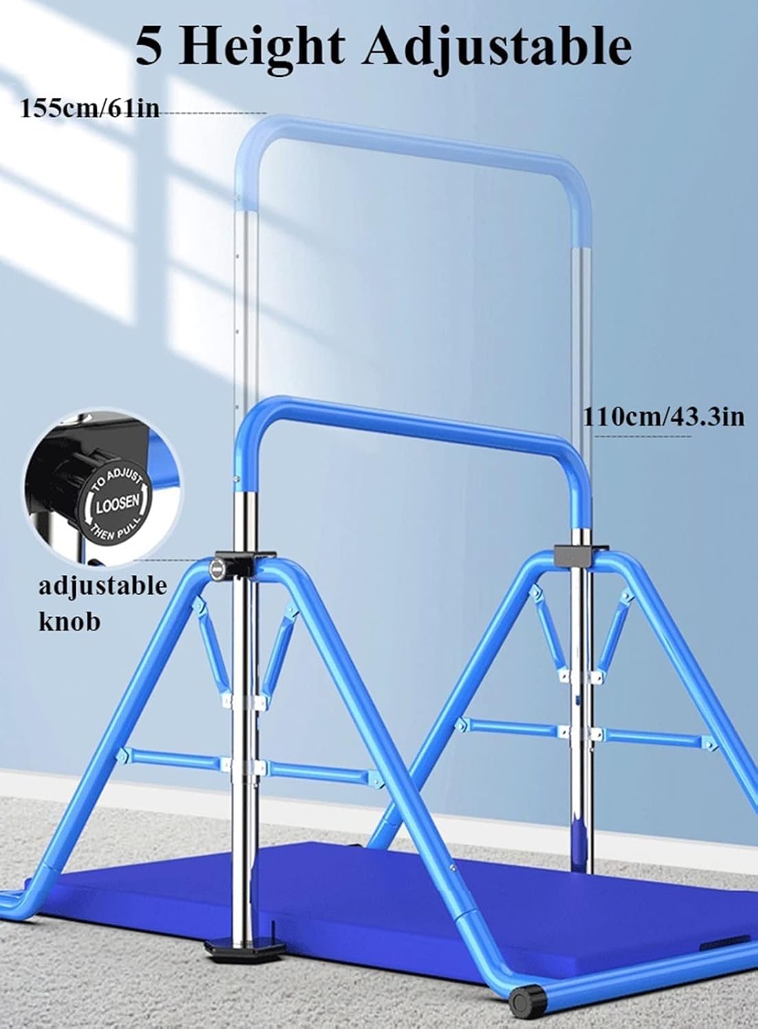 Gymnastic Bars Expandable Folding Horizontal Bar for Home with Adjustable Height Practice Bar Junior Training Bar for Kids Children Adult Support to 330lbs (Pink)