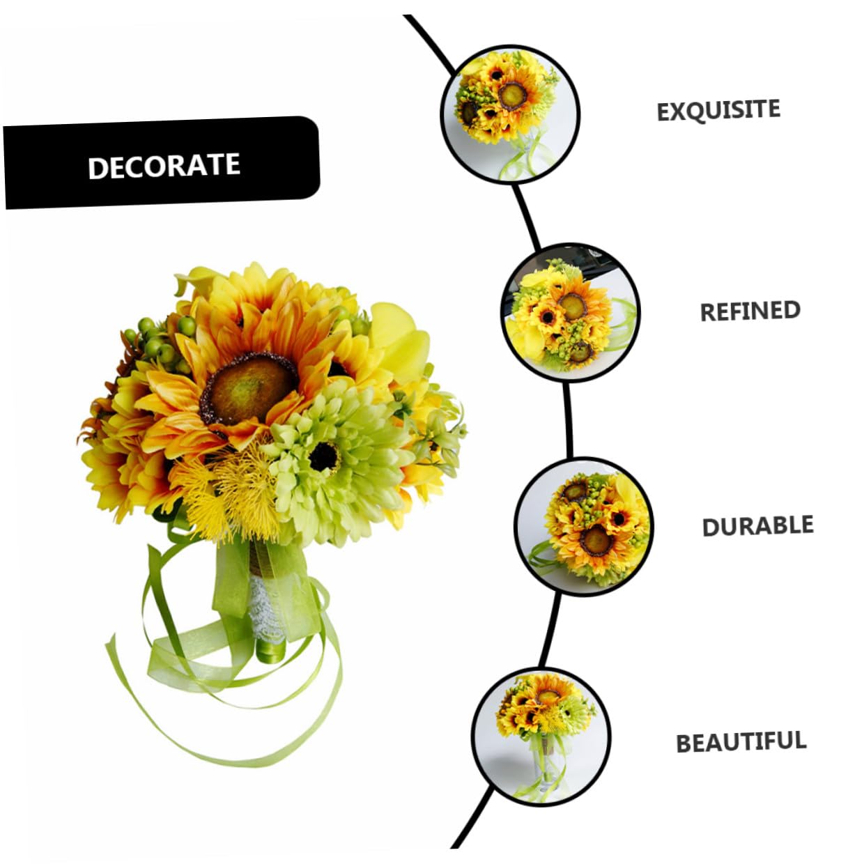 TOYANDONA Künstlicher Brautstrauß Sonnenblumen Pflegeleichter Imitationsstrauß aus Langlebigem Material Dekorative Party Fotorequisite für Hochzeit und Brautwagen
