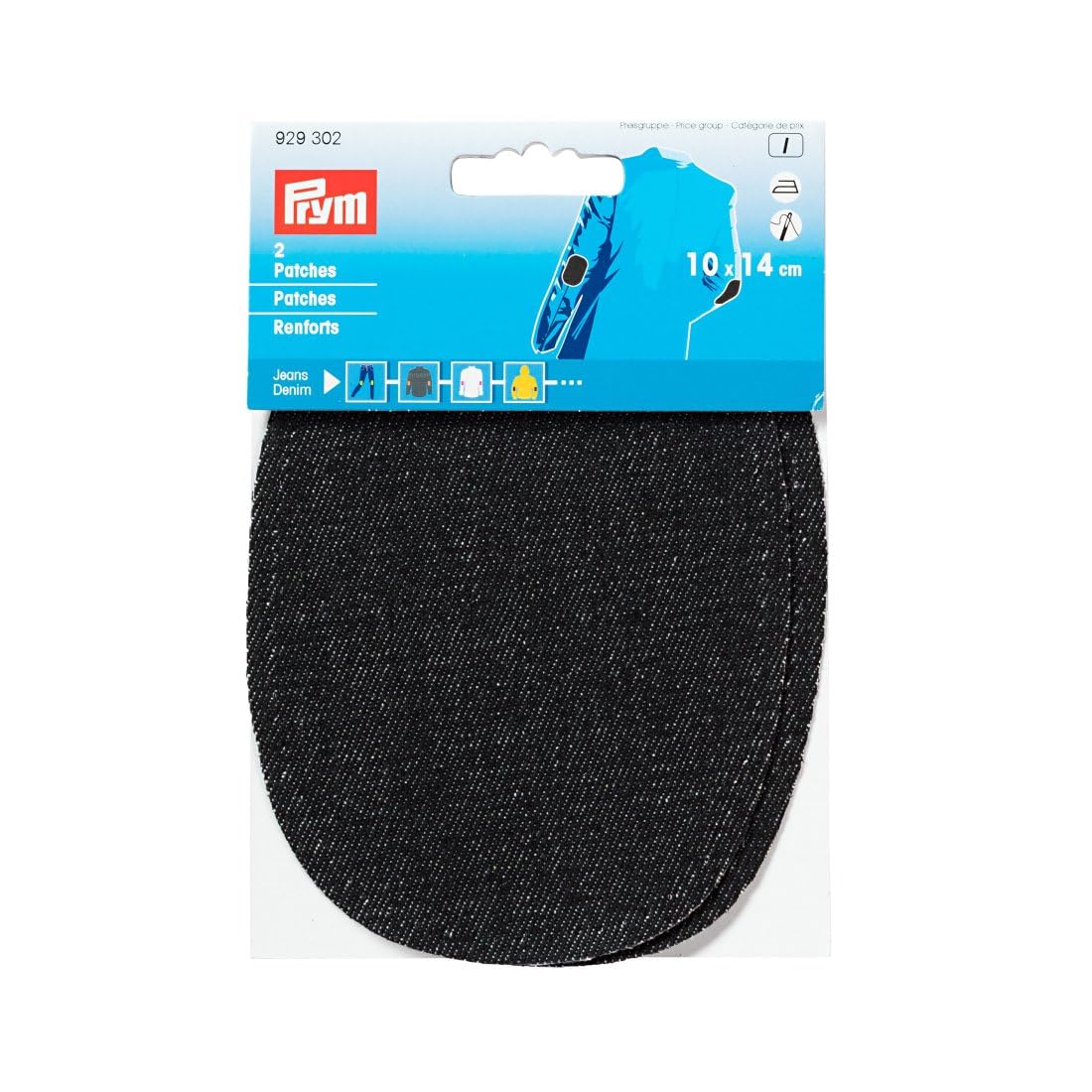 Prym 14 x 10 cm 2-Piece Denim Patches for Ironing/Sewing-On, Black