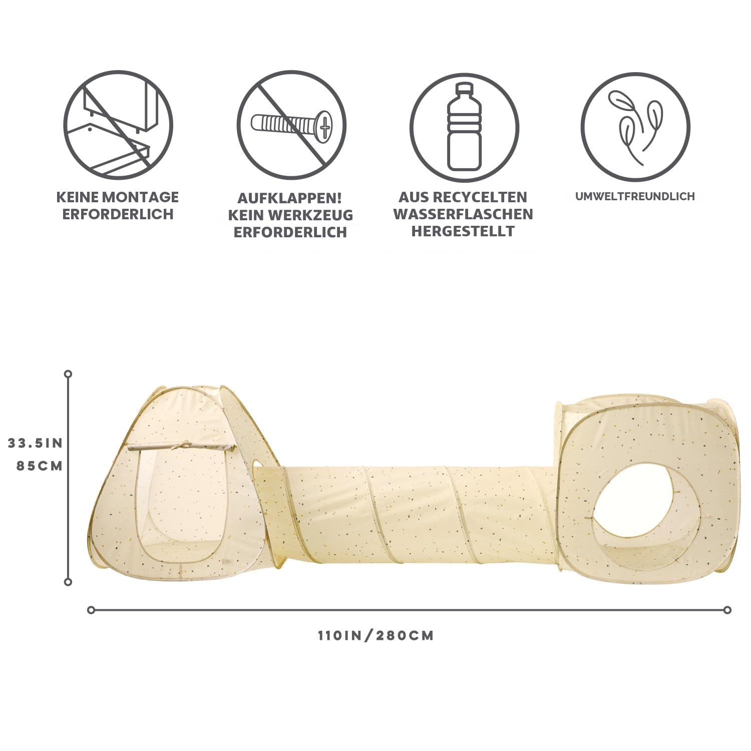 3 Sprouts Spielzelt mit Tunnel, faltbar, Indoor Spielset, Terrazzo Beige | kombinierbarer Spielbereich für Krabbeln, Verstecken und Bewegung leichte Teile lassen sich flach im Schrank verstauen