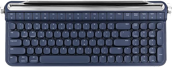 YUNZII B705 Retro Typewriter Keyboard,100-key Mechanical Keyboard,Bluetooth&Wired Gaming Keyboard with Round Keys,Rotary Knob and Integrated Stand for Windows/Mac(Outemu Red Switch, Blue)