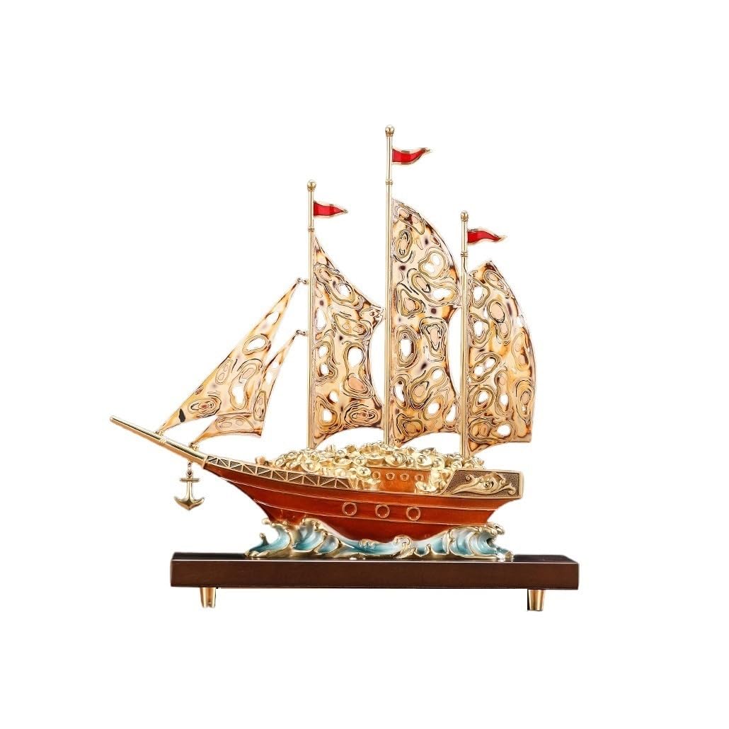 QINGGANG-0224 Desktop Decorations Sailboat Ornaments Office Wine Cabinet Copper Light Luxury Decorations Housewarming Gifts