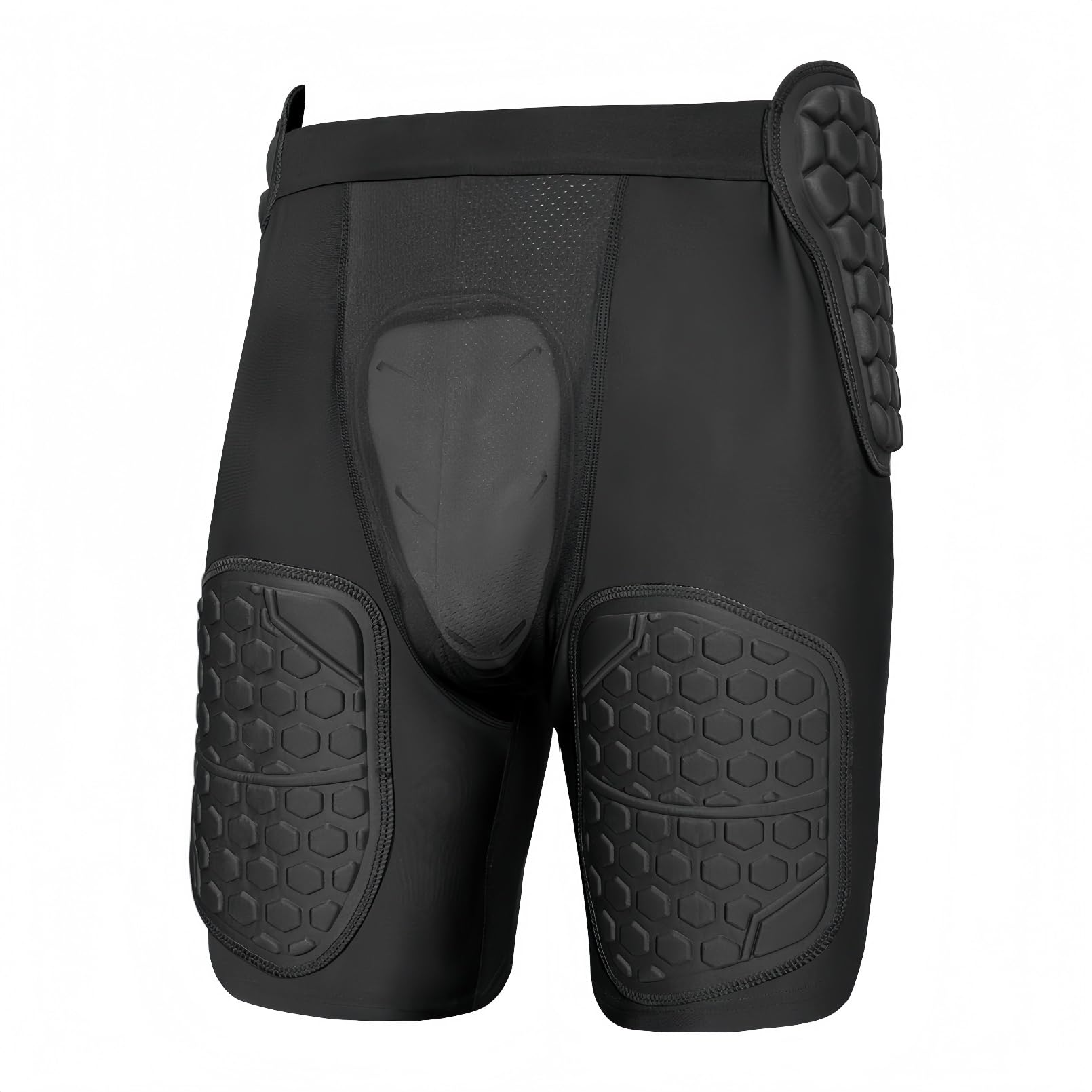 Topeter 5-Pad Football Girdle with Hip Thigh & Tailbone Protection, Padded Compression Shorts w/ Cup Pocket Black S