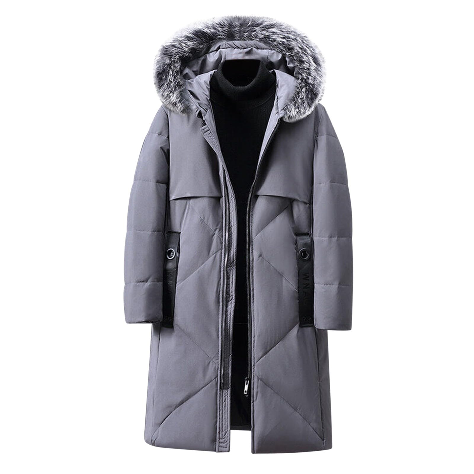 Piumino lungo da uomo, piumino da uomo con cappuccio, cappotto lungo in tinta unita, spesso e caldo, giacca invernale calda da uomo con cappuccio, cerniera completa, trapuntato, imbottito, parka da