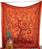 Diseño intrincado Jaipuri Art And Creations Mandala de la India naranja árbol de la vida tapiz manta Decor colcha