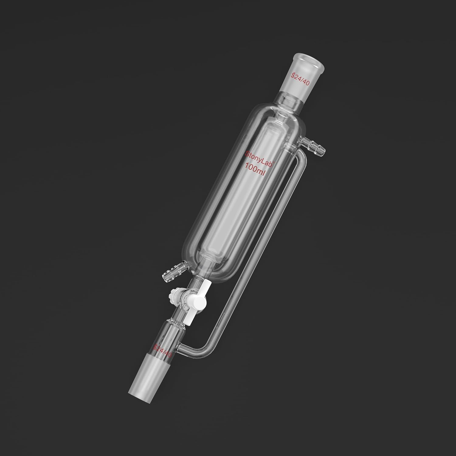 stonylab Jacketed Pressure Equalizing Addition Funnel, 100ml Borosilicate Glass Dropping Funnel with 24/40 Joint and PTFE Stopcock for Laboratory Reagent Addition