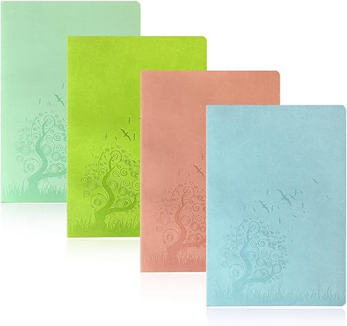 SINOBAND Cuaderno de escritura con puntos, 4 piezas de cubierta de piel sintética suave con 512 páginas, cuaderno de temas coloridos A5, diario de