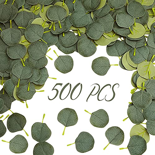 500 Pieces Artificial Bulk Eucalyptus Leaves Fall Faux Silver Dollar Eucalyptus Leaves Fake Eucalyptus Leaves Bulk for DIY Wedding Boutonnieres Cake Flower Party Decor (Green)