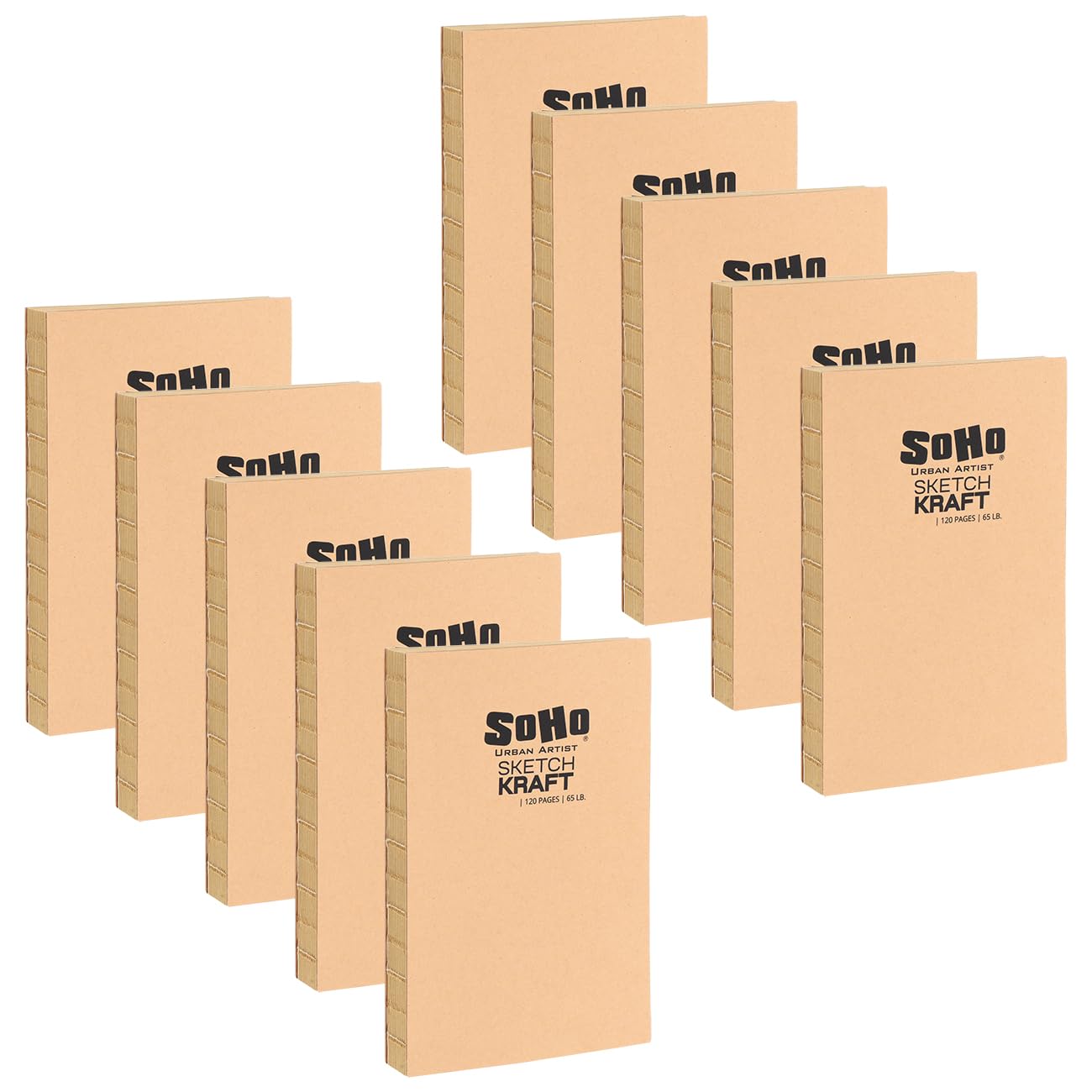SoHo Urban Artist Lot de 10 carnets de croquis à reliure ouverte – Kraft – 21,6 x 27,9 cm – Carnet à croquis à reliure copte ouverte pour dessin, calligraphie, tout support sec et plus encore – 1200