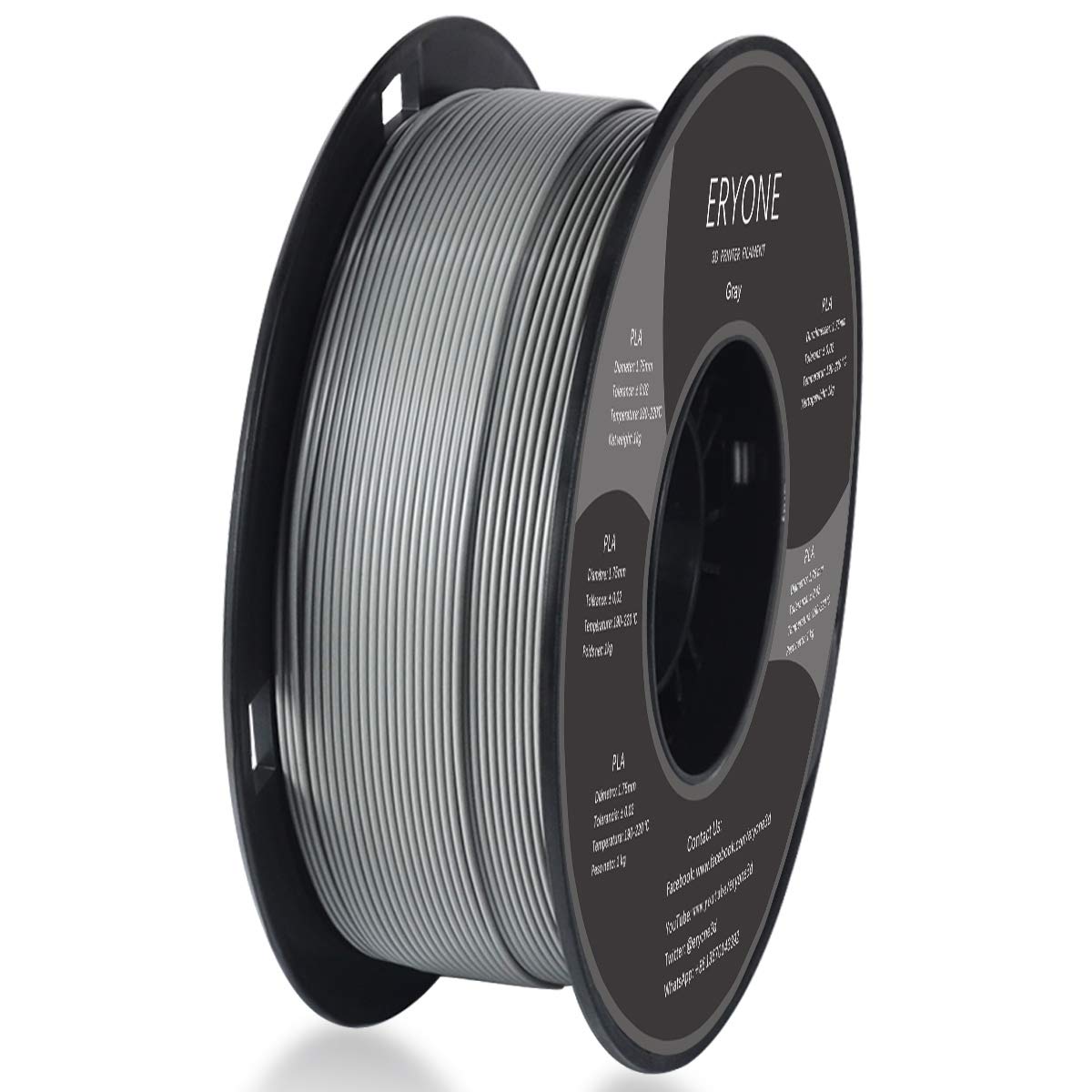 ERYONEPLA 3D Printer Filament 1.75mm, Dimensional Accuracy +/- 0.05 mm 1kg (2.2LBS)/Spool, Grey
