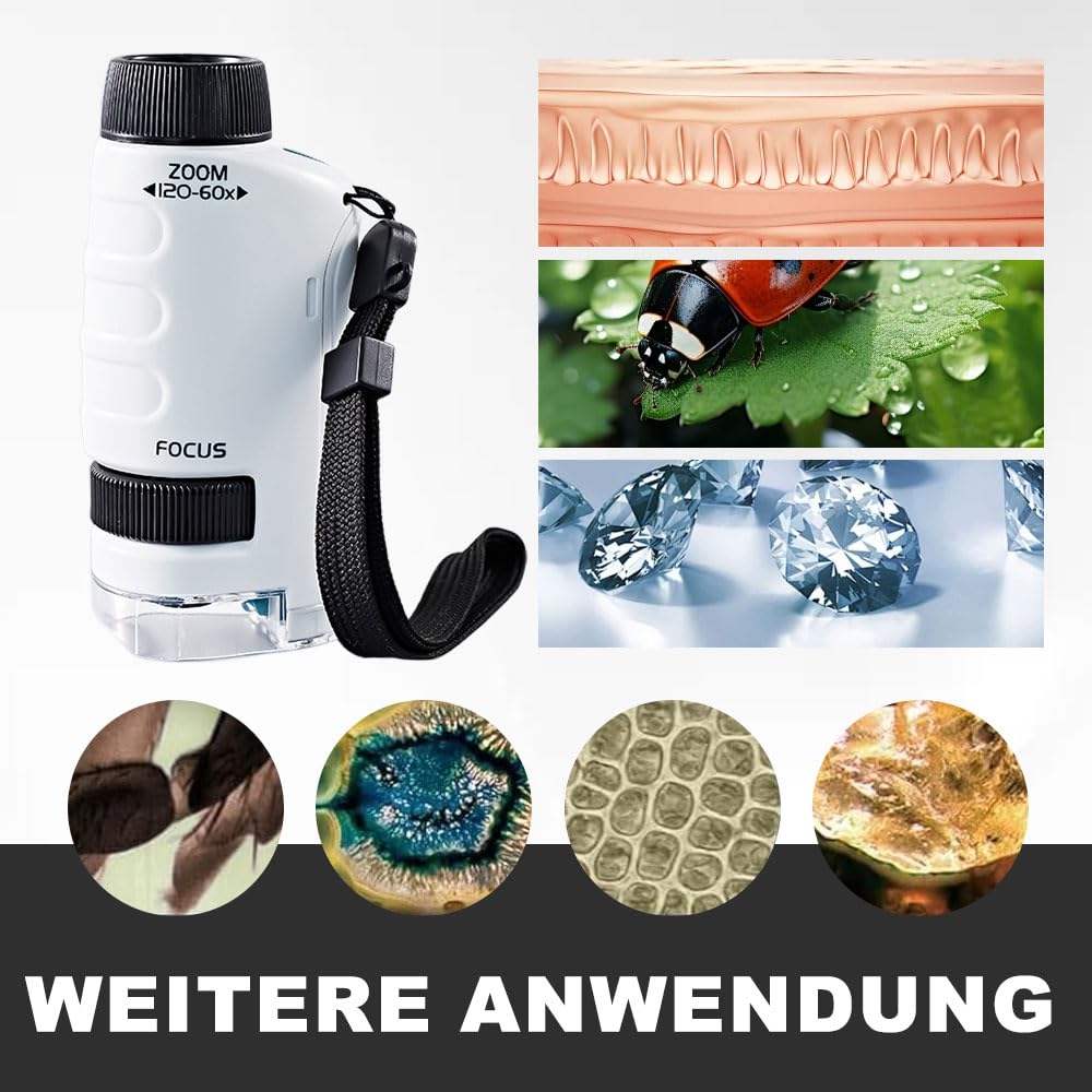 Microscope Numérique, 2026 Nouveau Microscope de Poche Portable, Micro Scope Portable avec LED 12 Spécimens Micro-Scope Portable Jouet Scientifique Éducatif (Bleu)