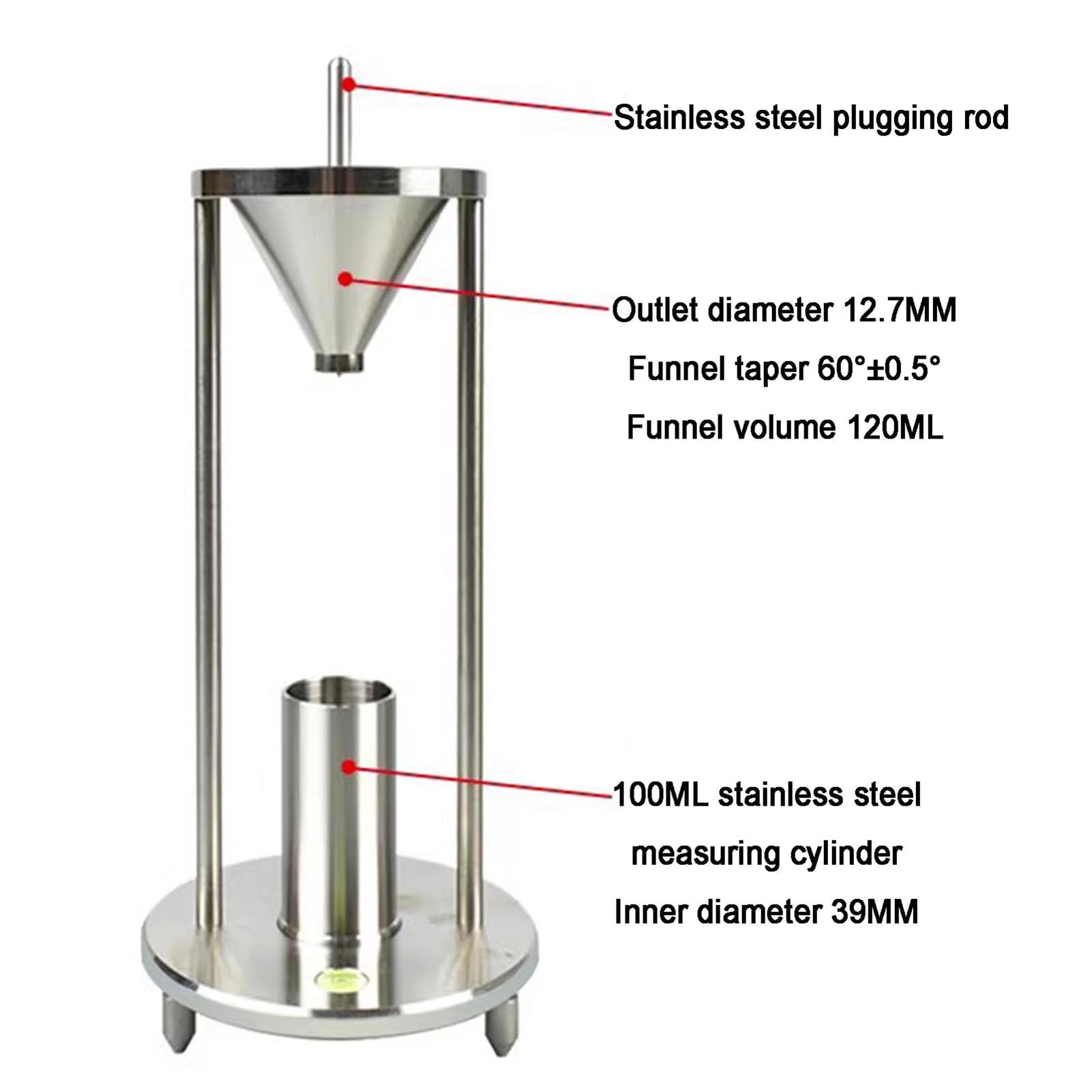 This Bulk Density Tester, Stainless Steel Powder Analyzer with Precision Funnel for Metal and Nonmetal Powder Testing, 100ML Capacity