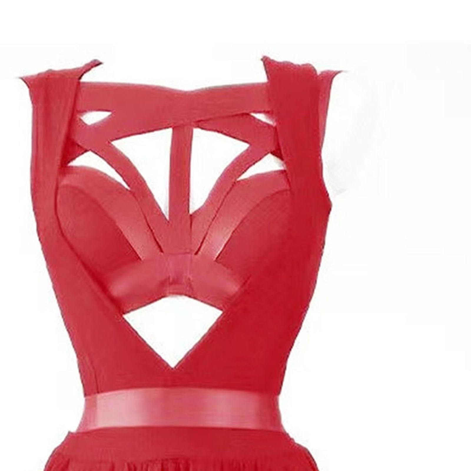 Generic Women Gothic Lingerie Lace Babydoll 3 PC Sheer Mesh Long Dresses Front Criss-Cross Crop Top and Skirt Lingerie: X-Large Red