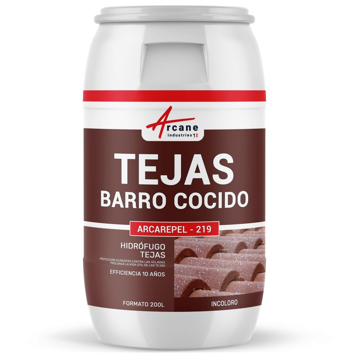 Hidrófugo Tejado Tejas de Terracota - ARCAREPEL 200 L | Impermeabiliza las Tejas de Terracota, Incoloro, Efecto Perla, Protege del Hielo y las Algas - Arcane Industries