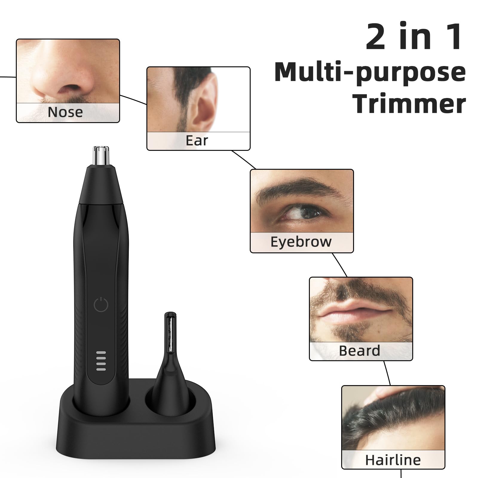 Nasenhaartrimmer, Wiederaufladbar Nasenhaarschneider 2 in 1 Set,Ohrhaarschneider mit Doppelschneideklingen Professioneller schmerzfreier Augenbrauen und esichtshaartrimmer