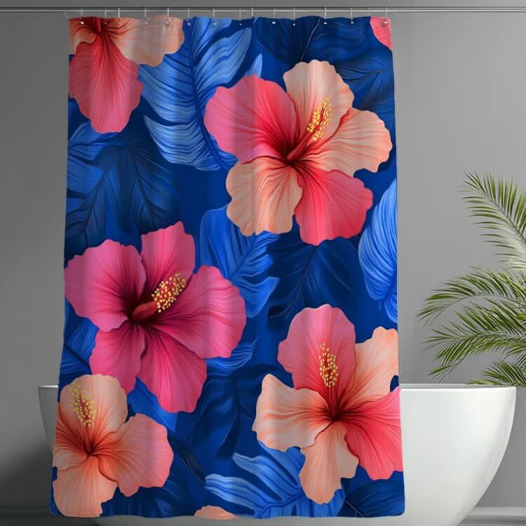 Rideau de douche fleurs 120x180 cm anti moisissure lavable en tissu polyester pour salle de bain