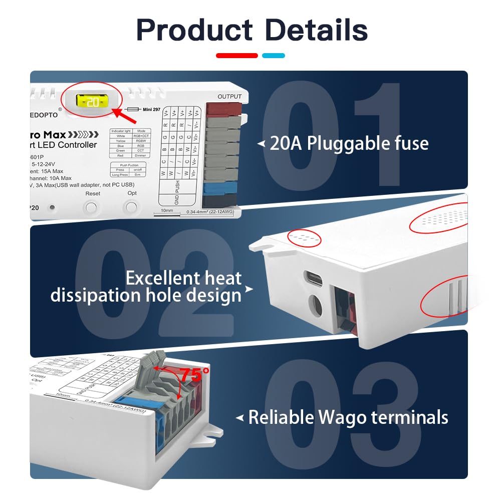Controlador de tira LED inteligente GLEDOPTO ZigBee 3.0 5-en-1 - RGBCCT/RGBW/CCT/RGB/Variateu - Compatible con ecosistemas principales (Requiere puerta de enlace ZigBee)