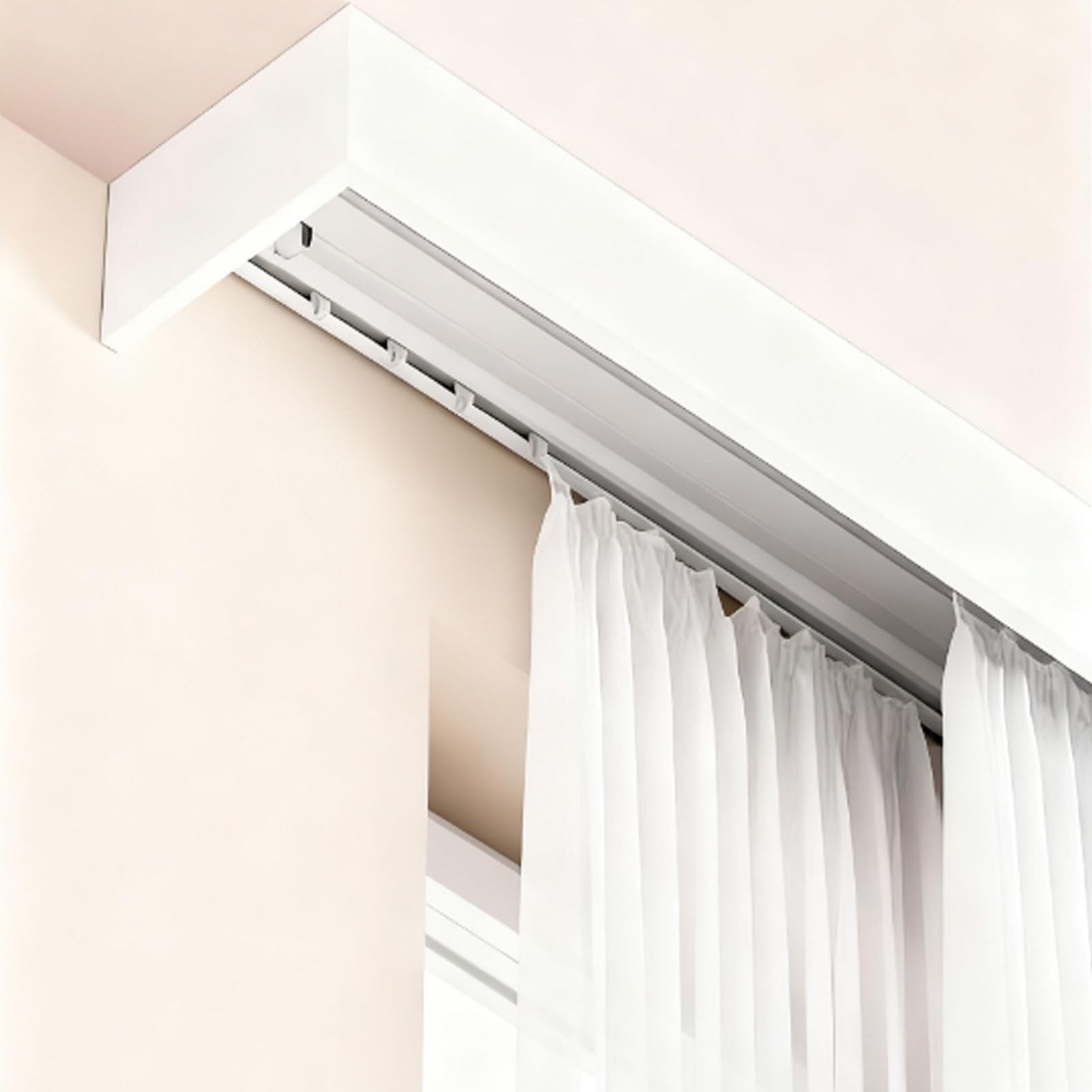 Générique Système de Tringle à Rideaux, Caisson de Rideau Moderne à Fixation Plafond avec Rail dissimulé, Panneau de cantonnière Blanc, Double Rail pour Salon et Chambre,