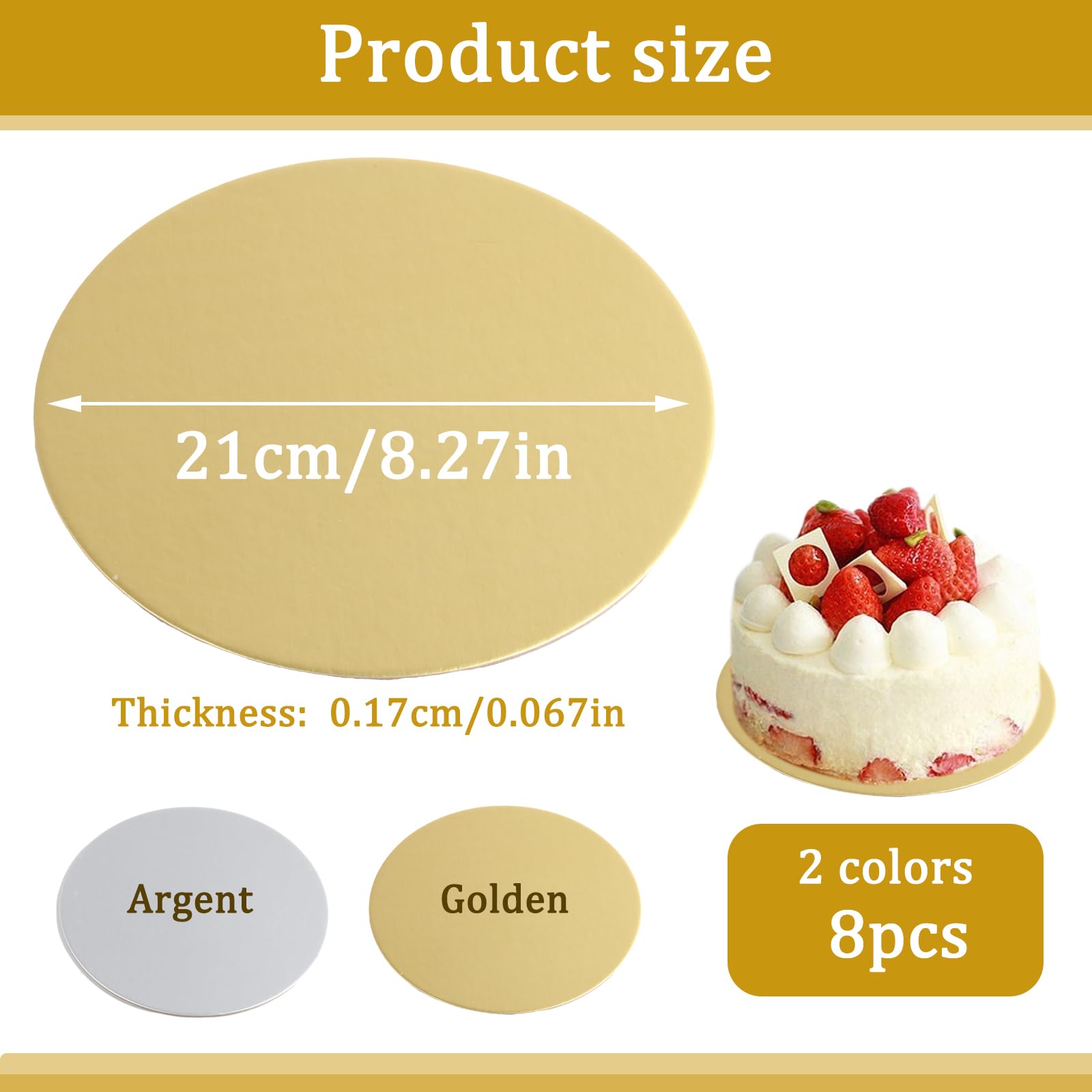 Tenbrachian 10 Pcs Support Gateau Rond, Supports à Gâteaux Ronds 20 Cm, Plateaux à Gâteau Ronds, Plateau Gateau Carton Rond, Plateau Gâteau, Base De Gâteau En Carton Pour Transport De Gâteaux(Or