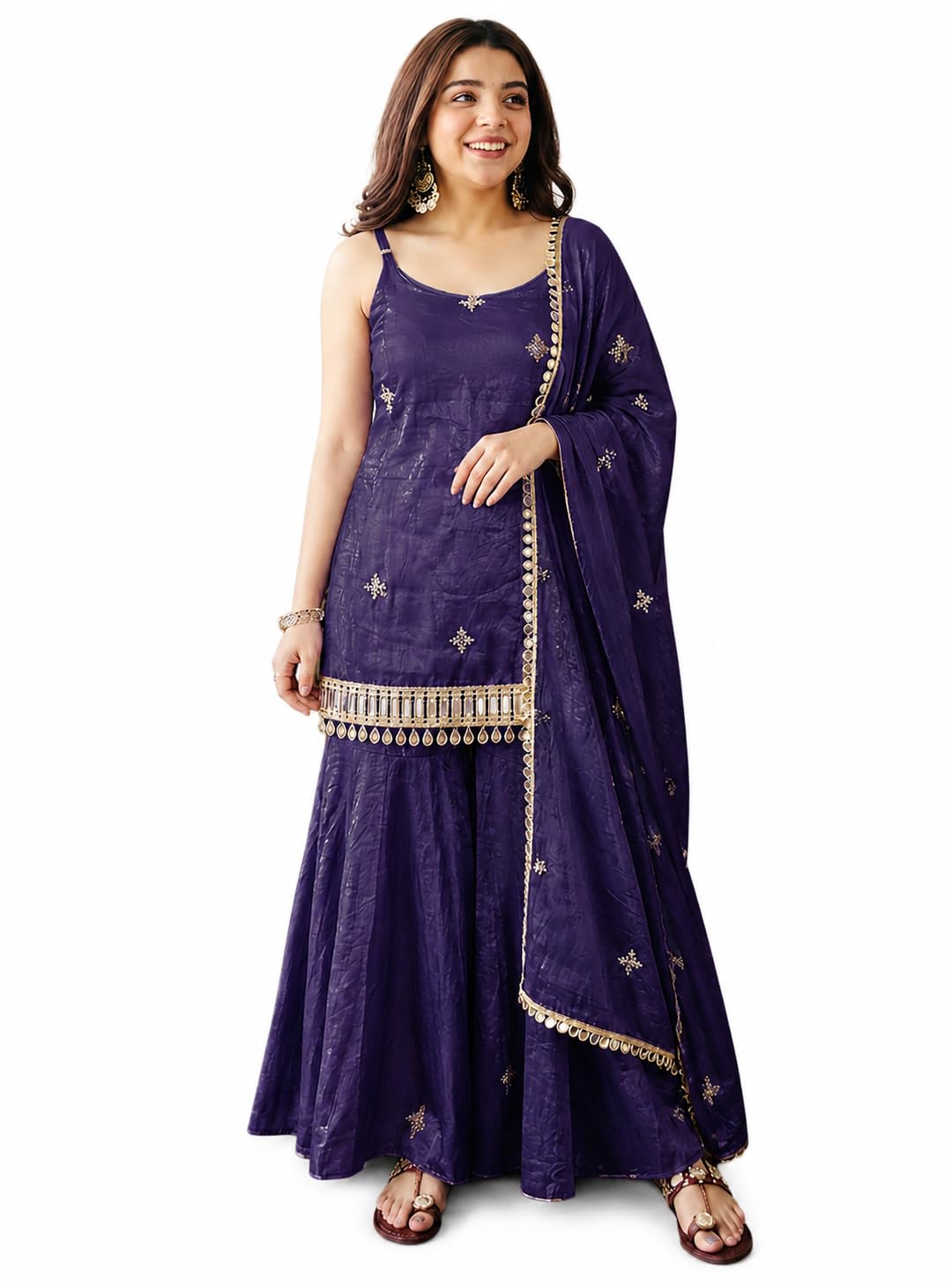 Women's Embroidered Kurta Sharara Set with Dupatta | Sleeveless Ethnic Suit Set for Festive, Wedding, Party, Traditional, Function & Celebration Wear-picture-38