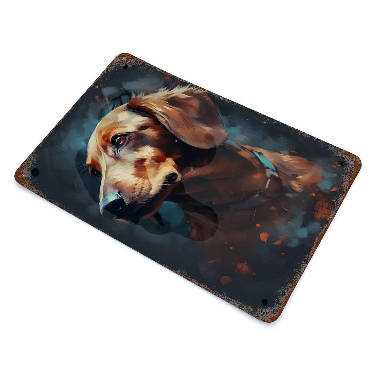 Rust Effect Dachshund Dog Enchanted Decorative Tin Sign 11.8"x7.9", Vintage Wall Decor for Farmhouse, Kitchen And Entryway Decor