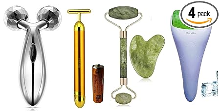 MORVIKA Jade Roller With Gausha,Ice Roller Massager,T Gold Massager,3D Body Massager