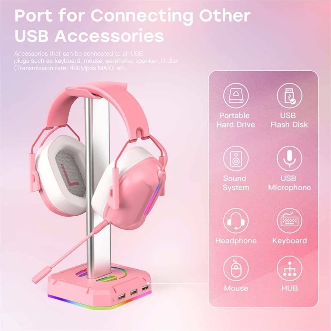 Soporte para Auriculares, Gancho para Auriculares, Colgador, Soporte de Escritorio USB Creativo para Carga supraaural Que Ahorra Espacio.