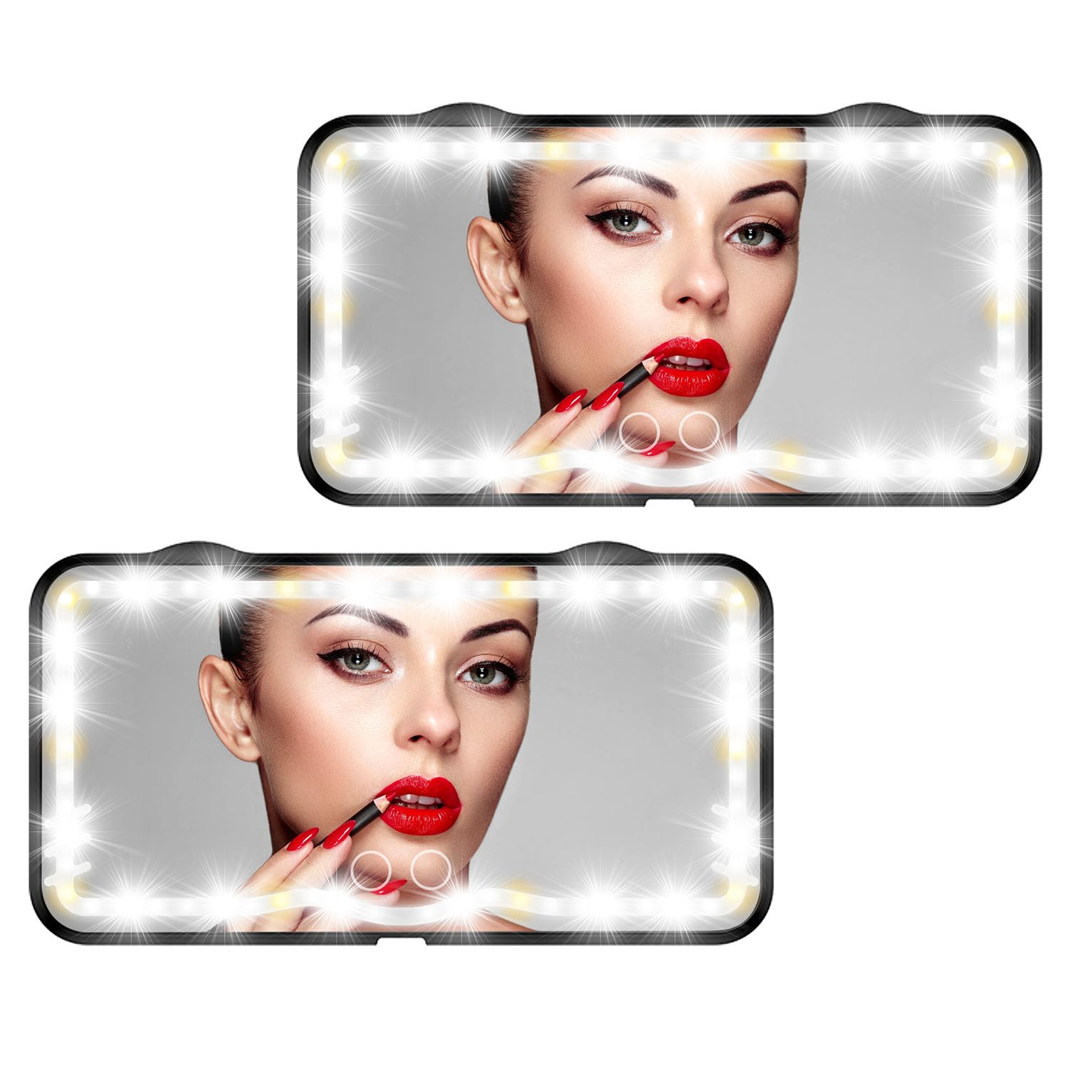 Espejo de tocador LED para visera de coche, espejo de maquillaje LED recargable con 3 modos de luz y 62 LED, espejo de coche con pantalla táctil regulable, espejo cosmético de viaje para coche (negro,