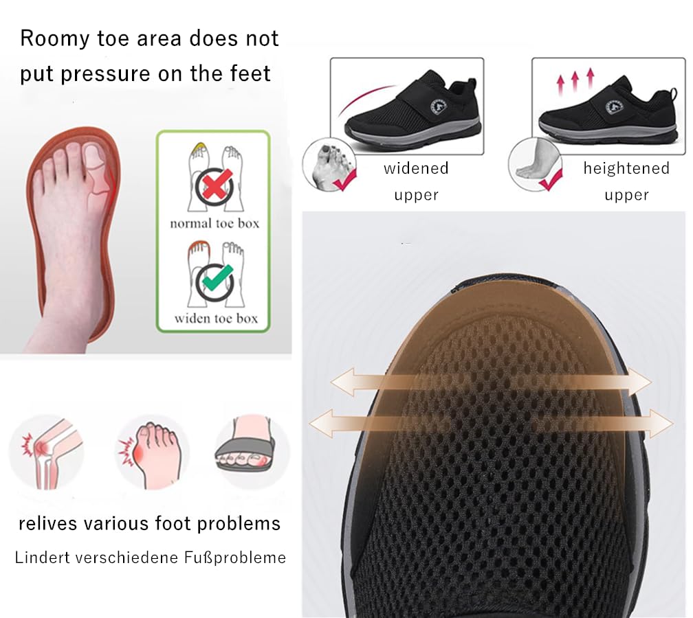 Scarpe Diabetiche Donna Uomo Ortopedica Scarpe da Passeggio Traspirante Regolabili Larghe Ciabatte Anziani Piedi Gonfi