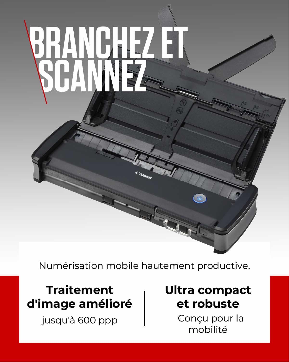 Canon imageFORMULA P-215II Scanner Portable, Recto Verso, USB, pour Maison, Bureau ou déplacements, 15 Pages/Min, Chargeur Automatique de Documents 20 Pages, Logiciel CaptureOnTouch Lite de