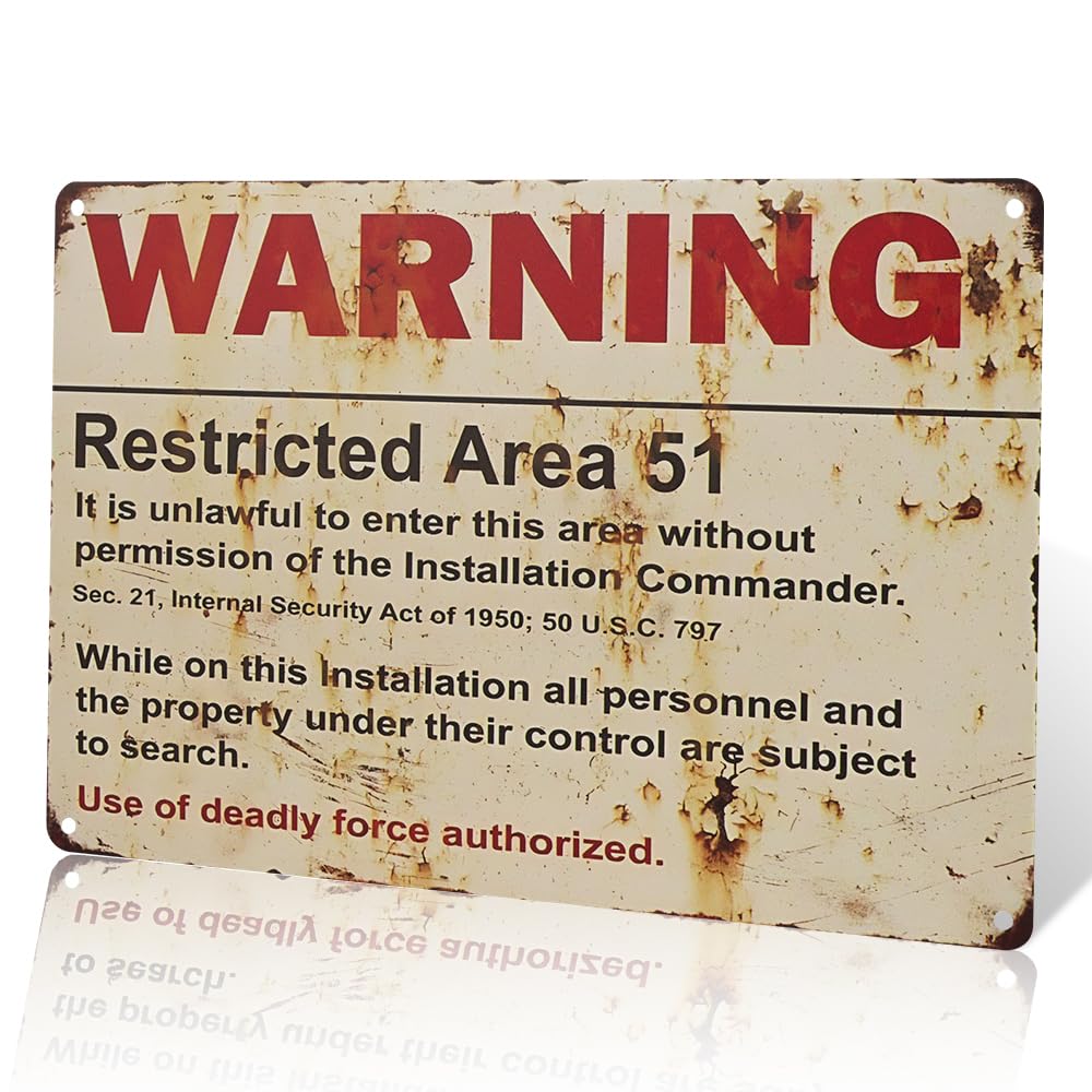 Vintage Metallschild „Warning Restricted Area 51“ – 30,5 X 20,3 Cm, Wanddekoration