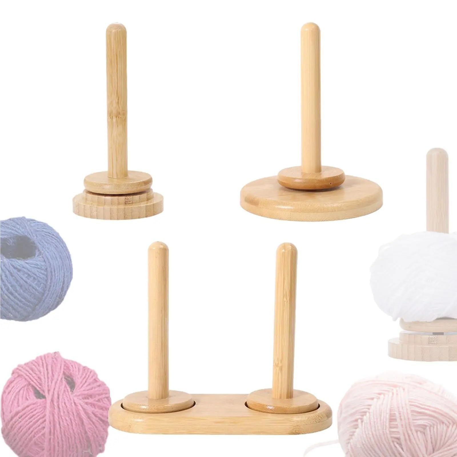 Ovilladora de Madera Soporte de hilo madera, accesorios costura estables, organizador tejido ganchillo desmontable resistente(2 Axes)