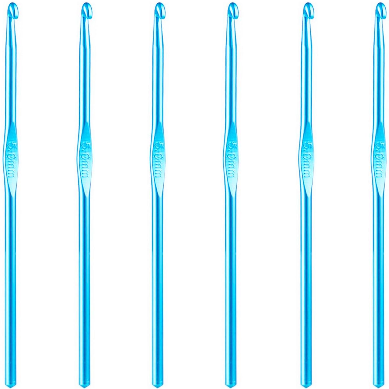6Pcs 5mm Aluminum Crochet Hook Knitting Needles US Size H (Size 8) for DIY Yarn Craft,Nice Gift for Women Adults Kids Children Beginners (Blue)