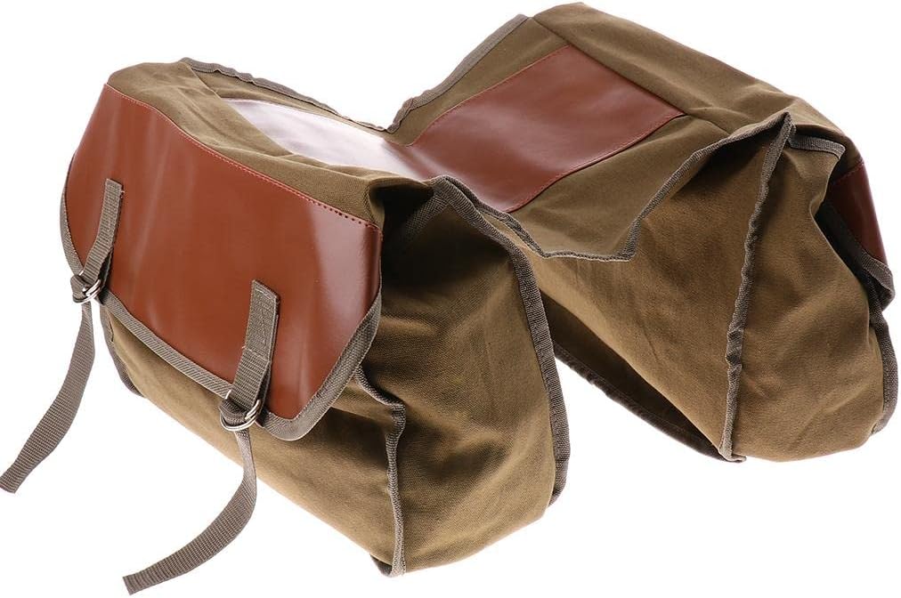 Green + Khaki Canvas Bike Pannier Bag with Large Capacity and Wear - Perfect for Long Journeys - Mountain and Road Cyclists - Saddle Carrier Bag, 40x15x28cm